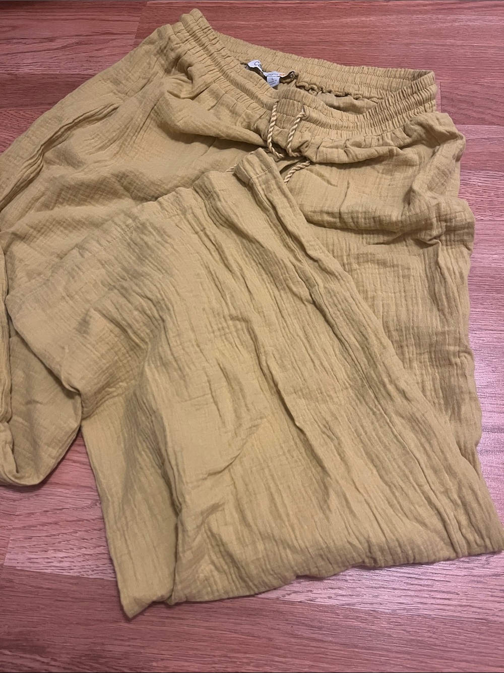 C&C California Mustard Yellow Crinkle Drawstring Pants
